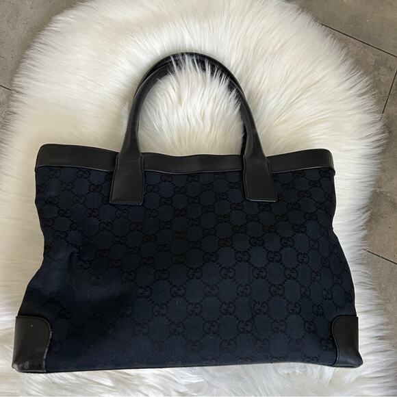 GUCCI GG black canvas leather tote bag authentic - Picture 4 of 16